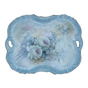 Hand painted Floral Serving Vanity Tray with Handles Dora Gulley Signed